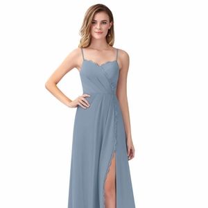 Azazie Tegan Dress in Dusty Blue, Size 0